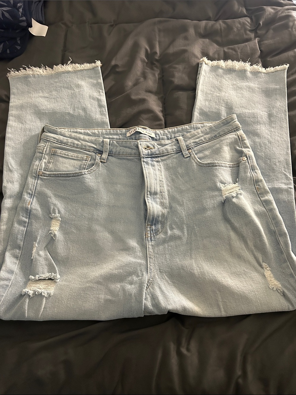 Light Blue Straight Jen’s by celebrity pink with Distressed Hem
